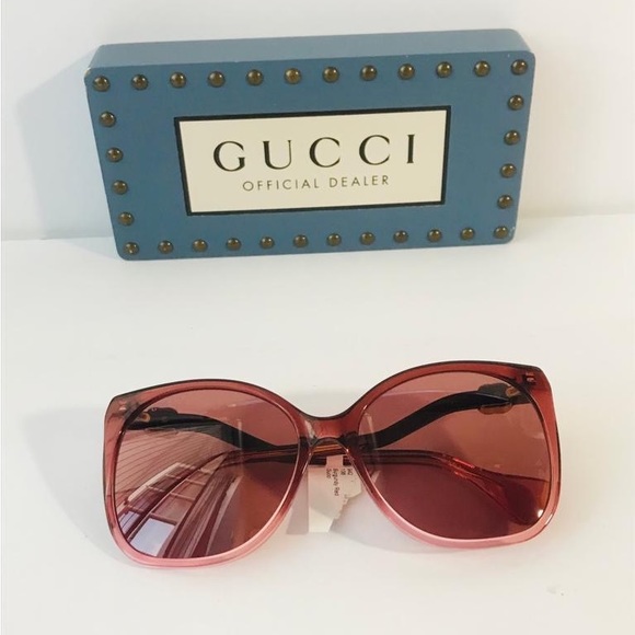New- Authentic Gucci GG1010S 004 Sunglasses Women's Burgundy Transparent/Red - Picture 9 of 17